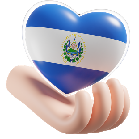 El Salvador Flag Heart Hand Care  3D Icon