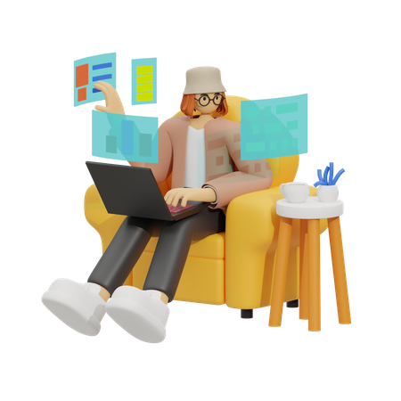 The Sofa Office, una guía para mantenerse productivo y cómodo  3D Illustration