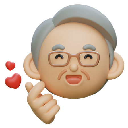 Elder Character Making A Heart Shape With His Fingers  3D Icon