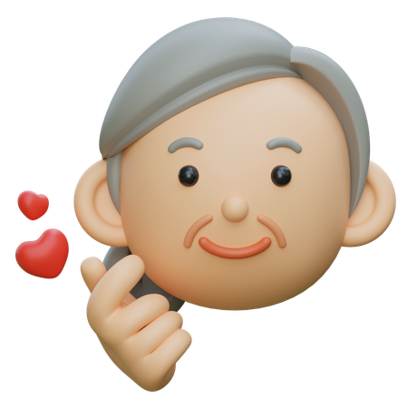 Elder Character Making A Heart Shape With His Fingers  3D Icon