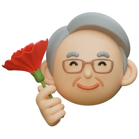 片手にカーネーションを持つ長老  3D Icon