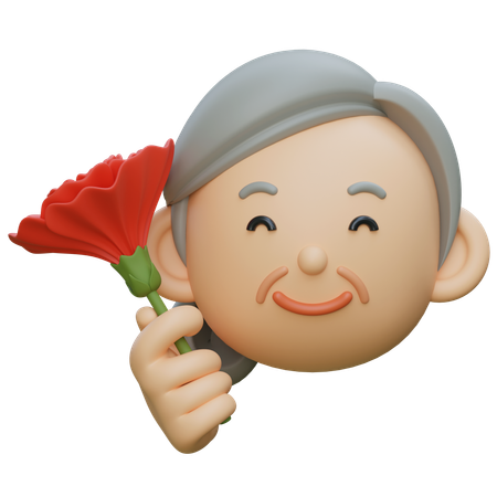 Elder Holding A Carnation In One Hand  3D Icon