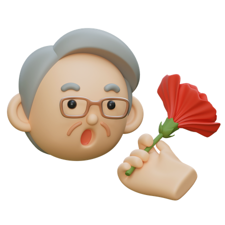 カーネーションの花を受け取る高齢者  3D Icon