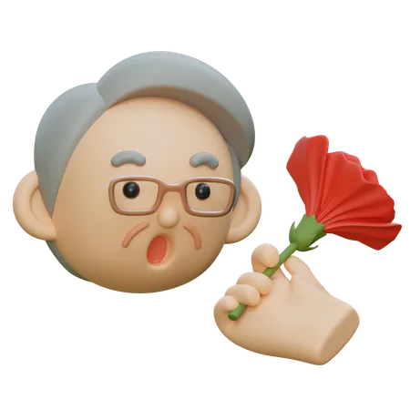 カーネーションの花を受け取る高齢者  3D Icon