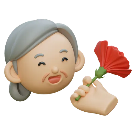 Elder Receiving A Carnation Flower  3D Icon