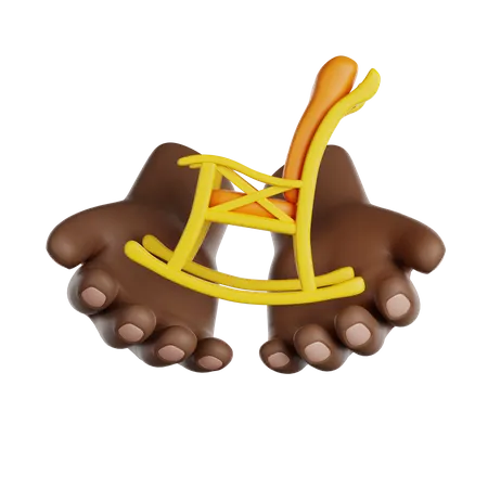 International Volunteer Day Hands Hold Rocking Chair Take Care Of Seniors People 3 D Render Icon 3D Icon