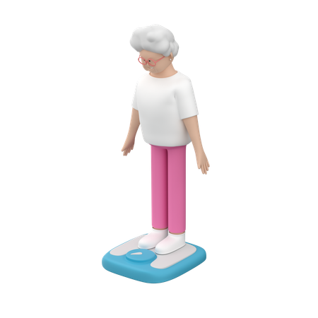 Elderly Female Standing On Scales And Looking At Her Weight  3D Illustration