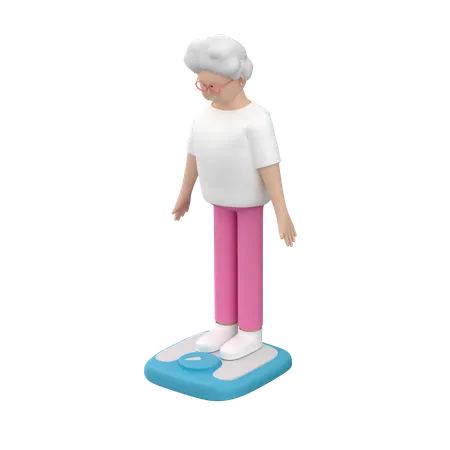Elderly Female Standing On Scales And Looking At Her Weight  3D Illustration