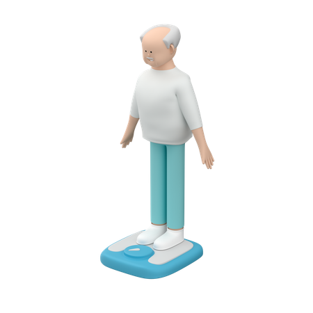 Elderly Male Standing On Scales And Looking At His Weight  3D Illustration