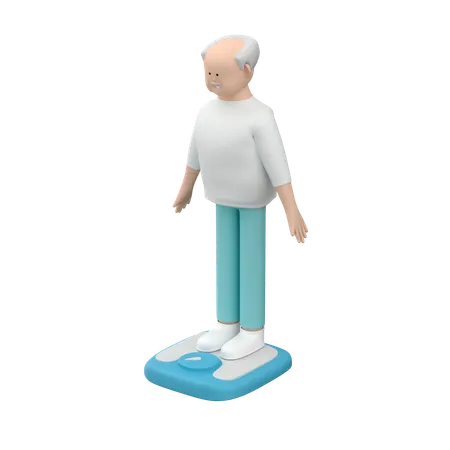 Elderly Male Standing On Scales And Looking At His Weight  3D Illustration