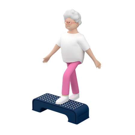 Elderly Woman Doing Rehabilitation Activity While Practicing With Step Platform  3D Illustration