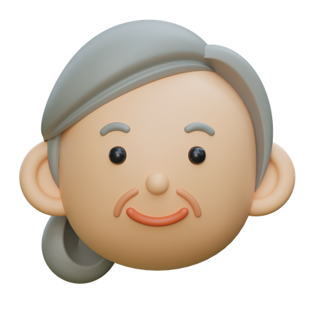 Eldery Old Female Smile Face  3D Icon