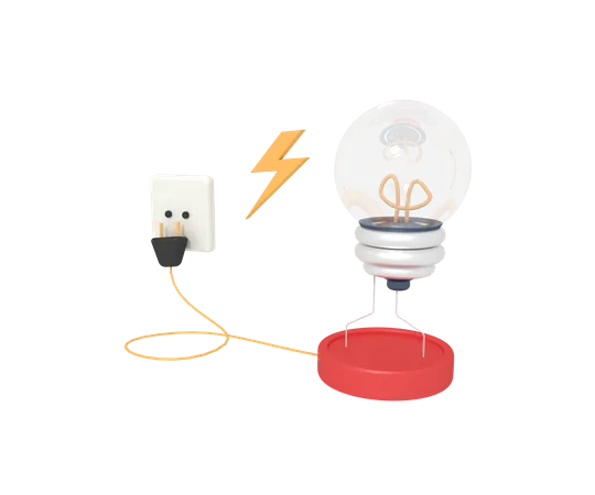 3 D Illustration Of Light Bulb And Unplug 3D Icon