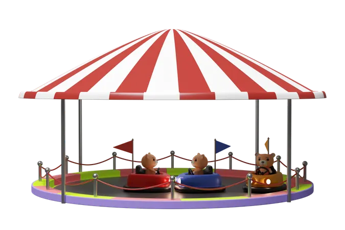 3 D Amusement Park Concept With Electric Bump Car Teddy Bear Isolated 3 D Render Illustration 3D Icon
