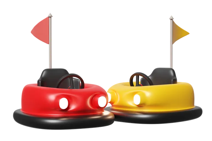 3 D Amusement Park Concept With Red Yellow Electric Bump Car Isolated 3 D Render Illustration 3D Icon