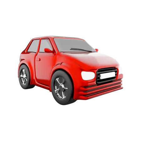 3 D Rendering Of A Brandless Generic Eco Red Car Icon 3 D Render Small Compact Car And Environmentally Friendly Icon 3D Icon