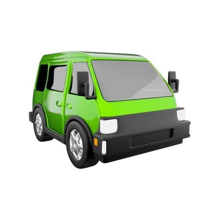 3 D Rendering Eco Friendly Electric Car Icon 3 D Render Green Car Environmentally Friendly With Big Luggage Icon 3D Icon