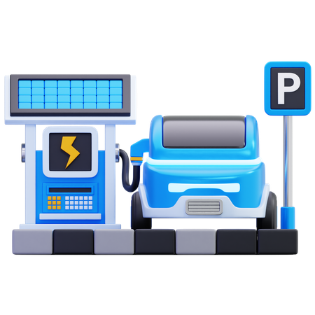 Electric Car At Charging Station  3D Icon
