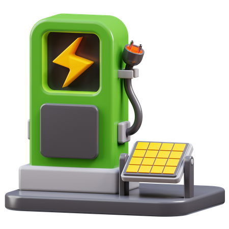 Electric Car Charging Station With Solar Panel  3D Icon