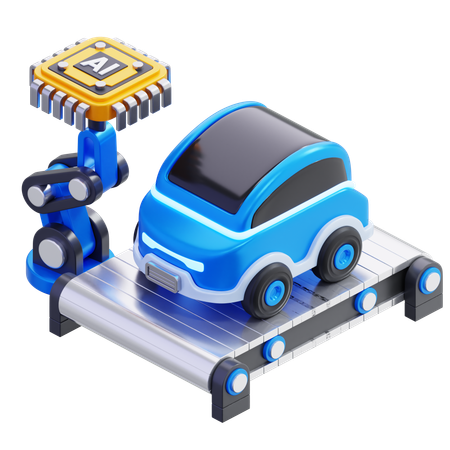 Electric Car Manufacturing With Ai  3D Icon