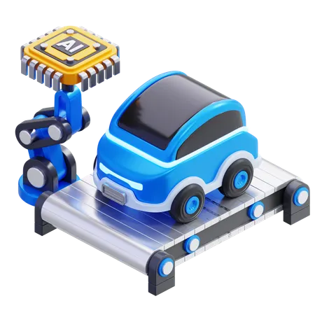 Electric Car Manufacturing With Ai  3D Icon