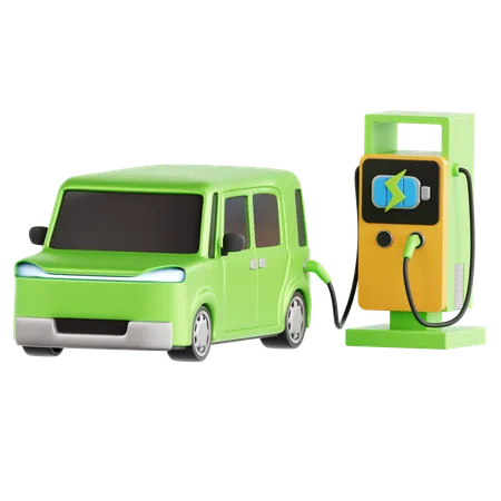 Electric Car on Charging  3D Icon