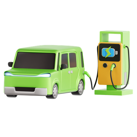 Electric Car on Charging  3D Icon