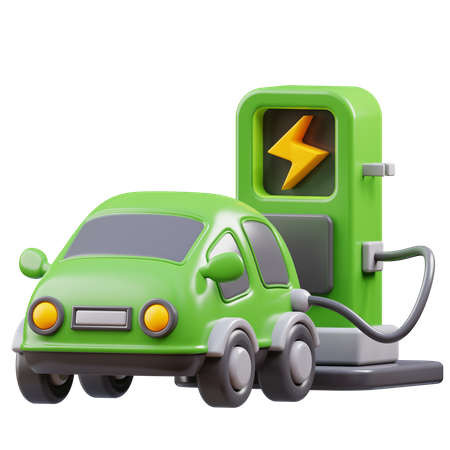 Electric Car On Charging Process  3D Icon
