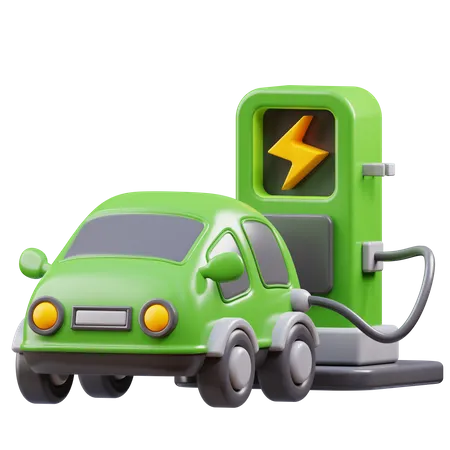 Electric Car On Charging Process  3D Icon