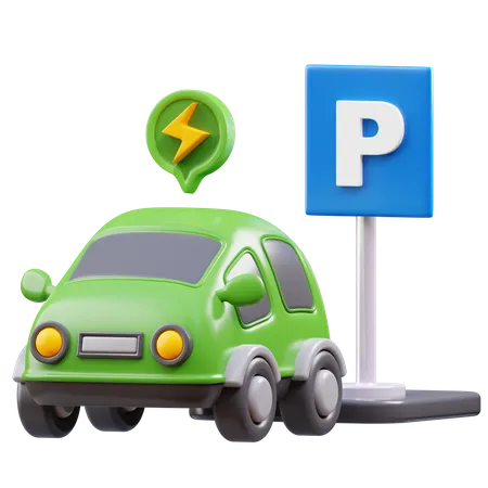 3 D Electric Car Parking Illustration Suitable For Your Projects Related To Electric Car Green Power Or Renewable Energy 3D Icon