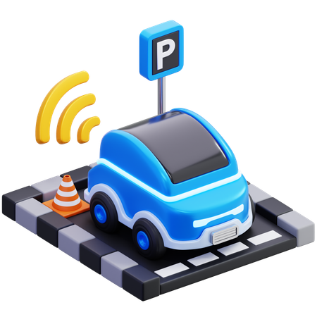 Electric Car With Automated Parking System  3D Icon