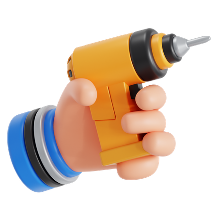Electric drill on hand  3D Icon