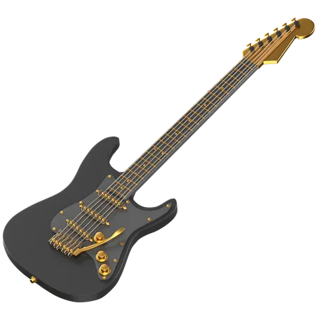 3 D Illustration Of A Black And Gold Electric Guitar 3D Icon