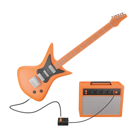 Electric Guitar And Amplifier  3D Illustration