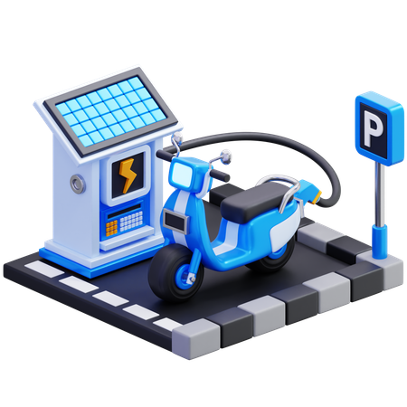 充電ステーションにある電動バイク  3D Icon