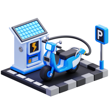 Electric Motorcycle At Charging Station  3D Icon