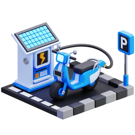 Electric Motorcycle At Charging Station  3D Icon