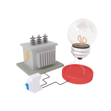 3 D Illustration Of Electrical Substations And Light Bulb 3D Icon