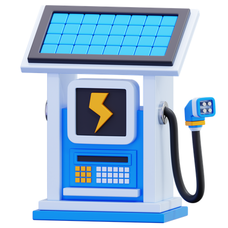 ソーラーパネル付き電気自動車充電ステーション  3D Icon