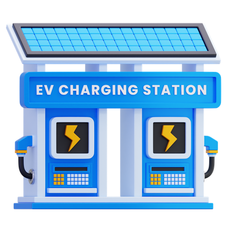 ソーラーパネル付き電気自動車充電ステーション  3D Icon