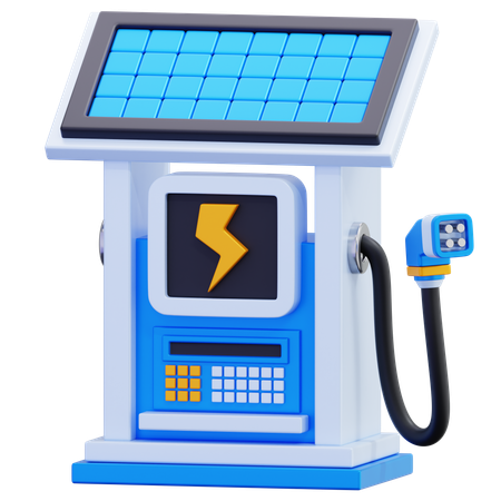 Electric Vehicle Charging Station With Solar Panel  3D Icon