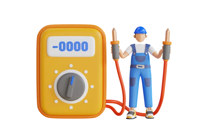 3 D Illustration Of Electrical Engineer Holding Digital Multimeter Electrician Holding A Multimeter 3 D Illustration 3D Illustration