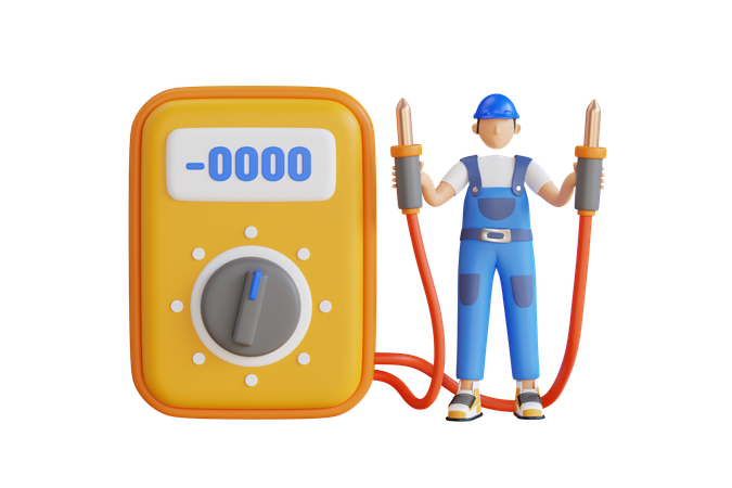 Electrical Engineer Holding Digital Multimeter  3D Illustration