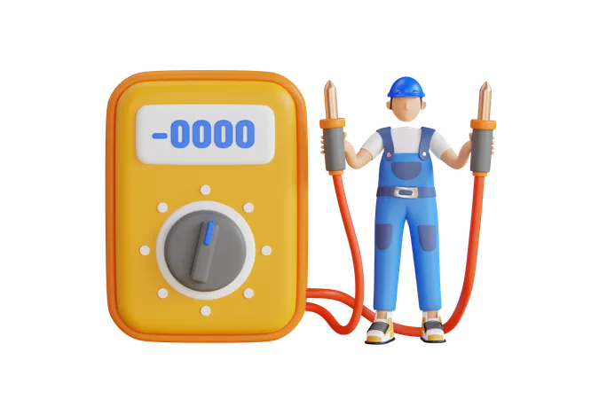 Electrical Engineer Holding Digital Multimeter  3D Illustration