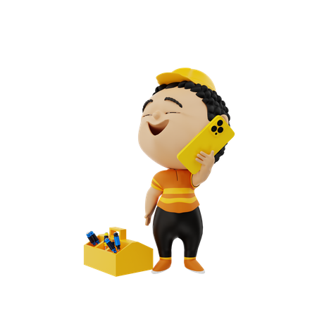 Electrician calling on mobile  3D Icon