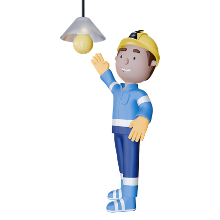 전기기사 램프 전구 교체  3D Illustration