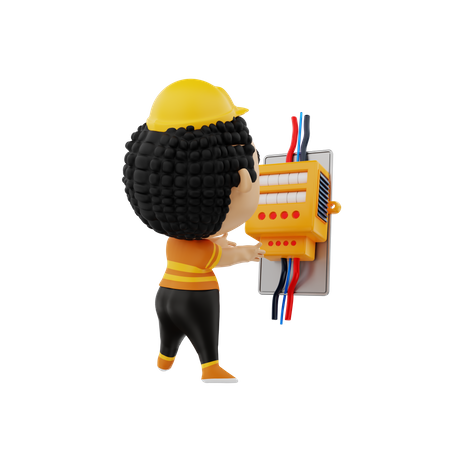 Electrician checking connection of meter box  3D Icon