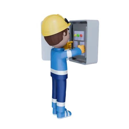 Electrician Fixing Board Electric  3D Illustration