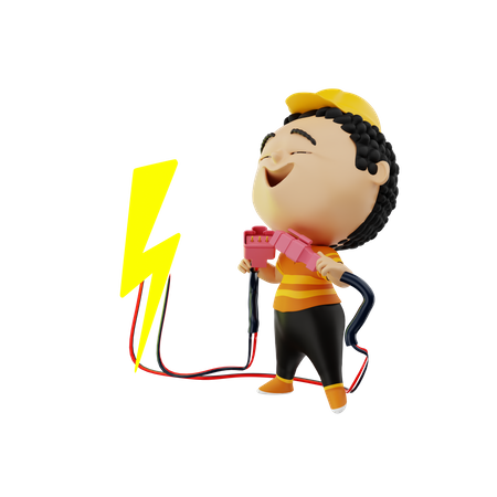 Electrician fixing issues with the wire  3D Illustration