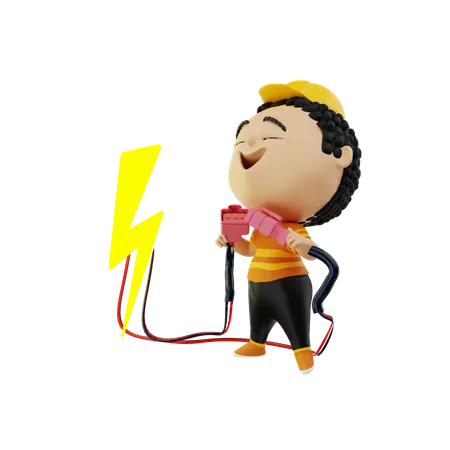 Electrician fixing issues with the wire  3D Illustration